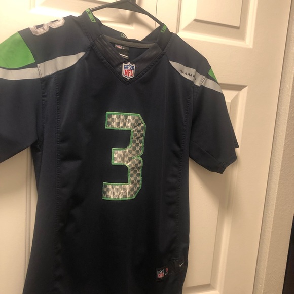 Nike On Field NFL Seattle Seahawks #3 Wilson Boy's Blue Silver Lime Jersey - Picture 3 of 13